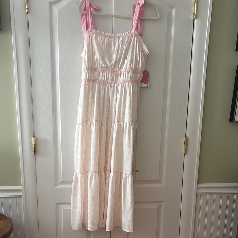 ARULA Pink and White Maxi Dress